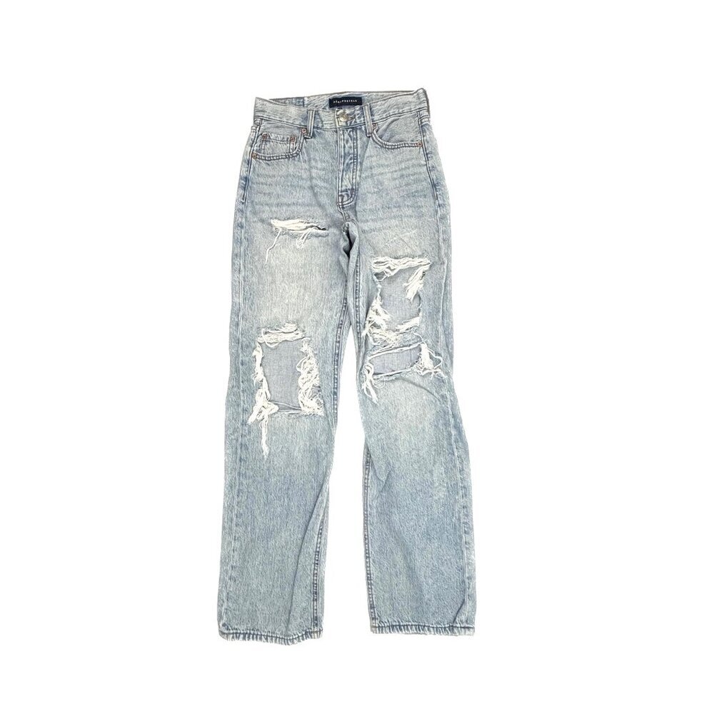 Aeropostale 90s Baggy Jeans Womens 00 Light Blue Distressed Denim